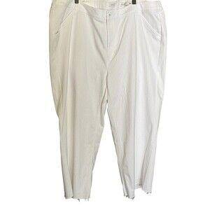 J Jill Denim Jeans White Full Leg Frayed Crops Size 24W Comfort Pockets NEW